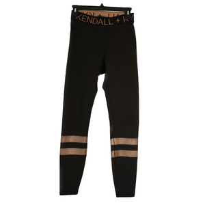 Kendall & Kylie Logo Waistband Striped Gold Black Leggings Size Medium Athletic